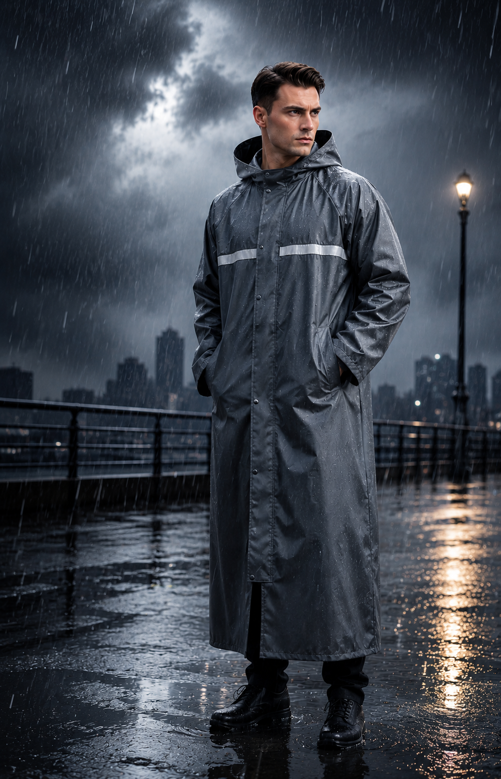 Men's Full-Length Hooded Raincoat