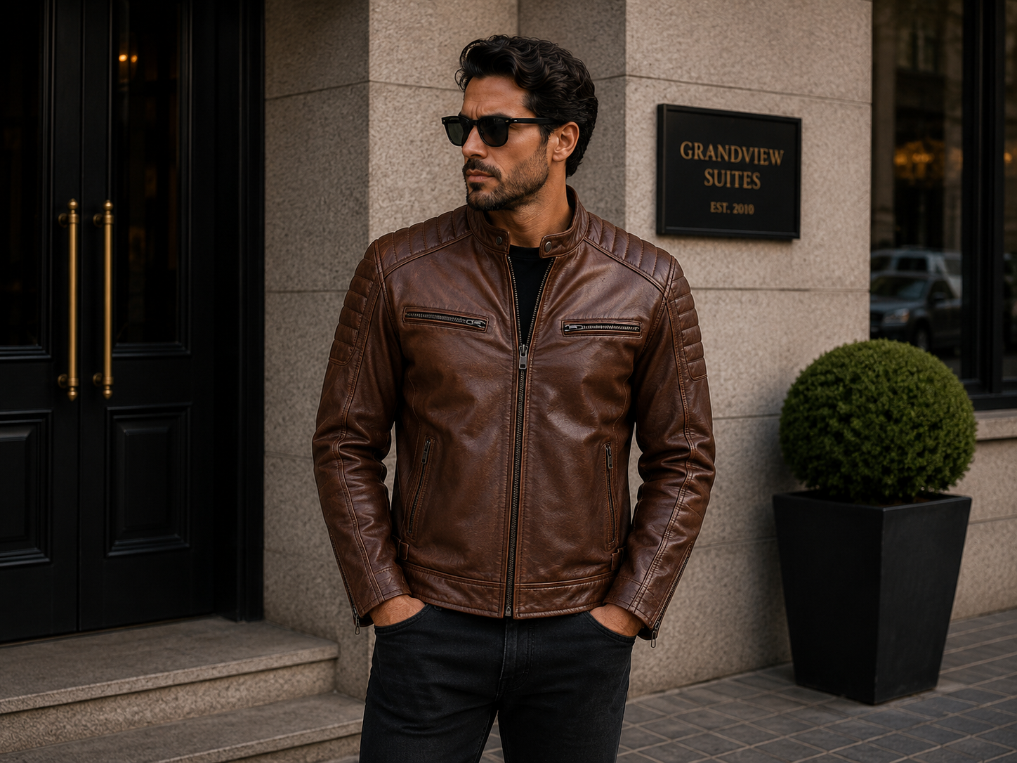 Men's Cognac Brown Cafe Racer Biker