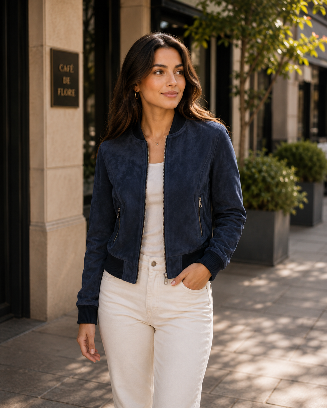 Women's Real Goat Suede Bomber MA-1 Jacket
