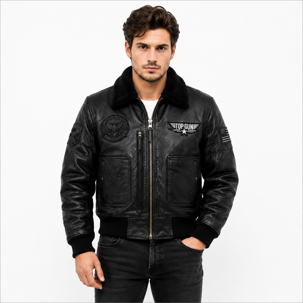 Men's Black Top Gun G-1 Flight Leather Jacket