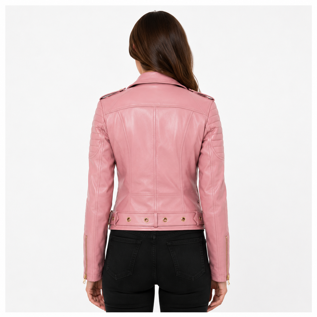 Women's Pink Leather Biker Jacket