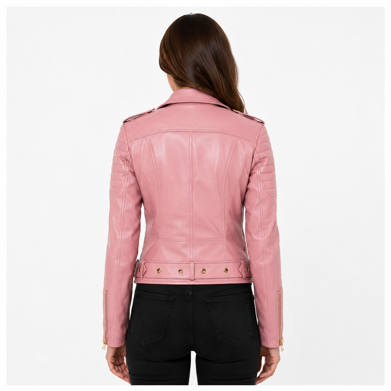 Women's Pink Leather Biker Jacket