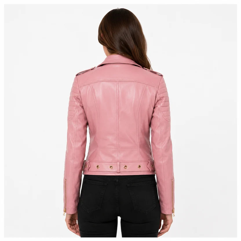 Women's Pink Biker Leather Jacket