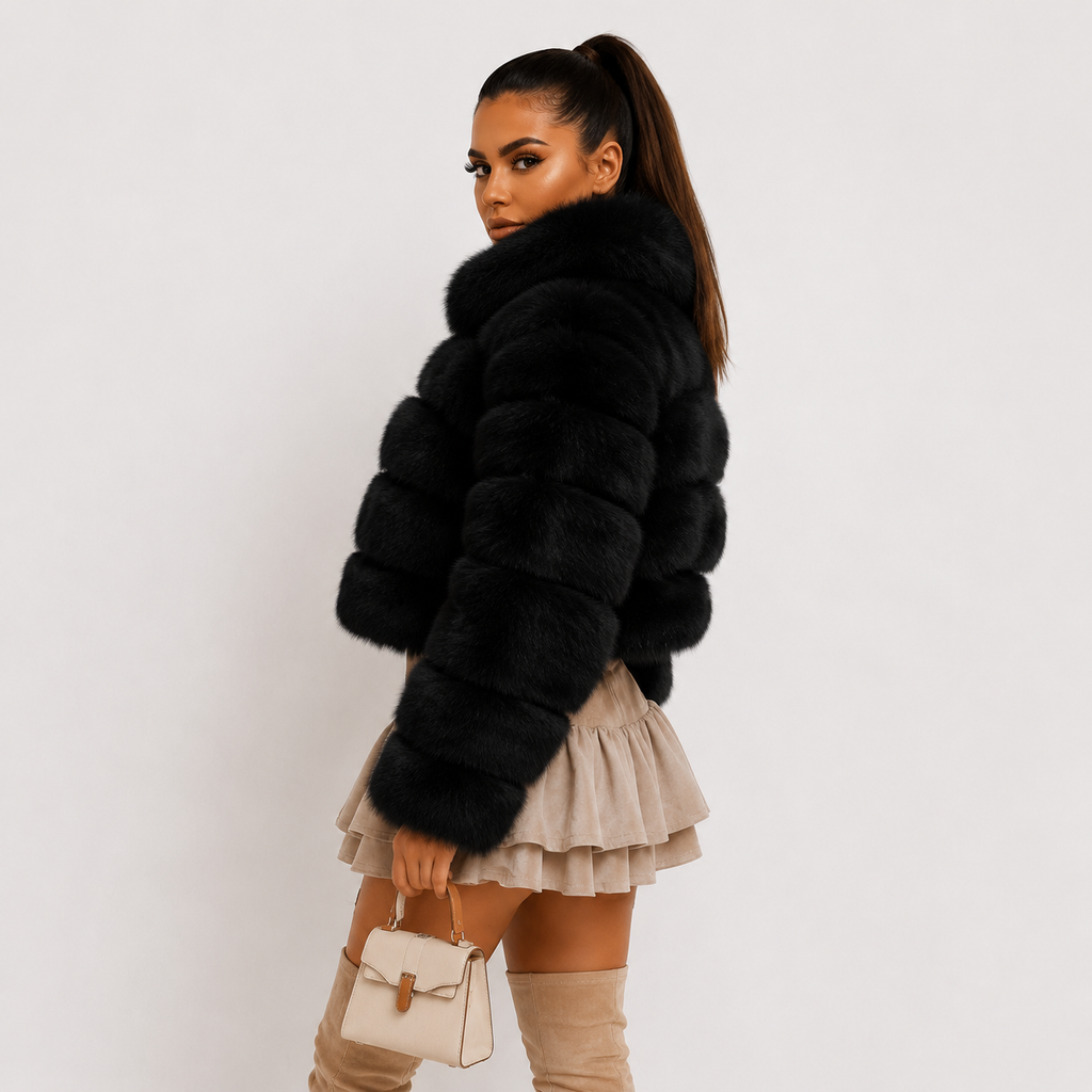Women's Black Faux Fur Bubble Coat