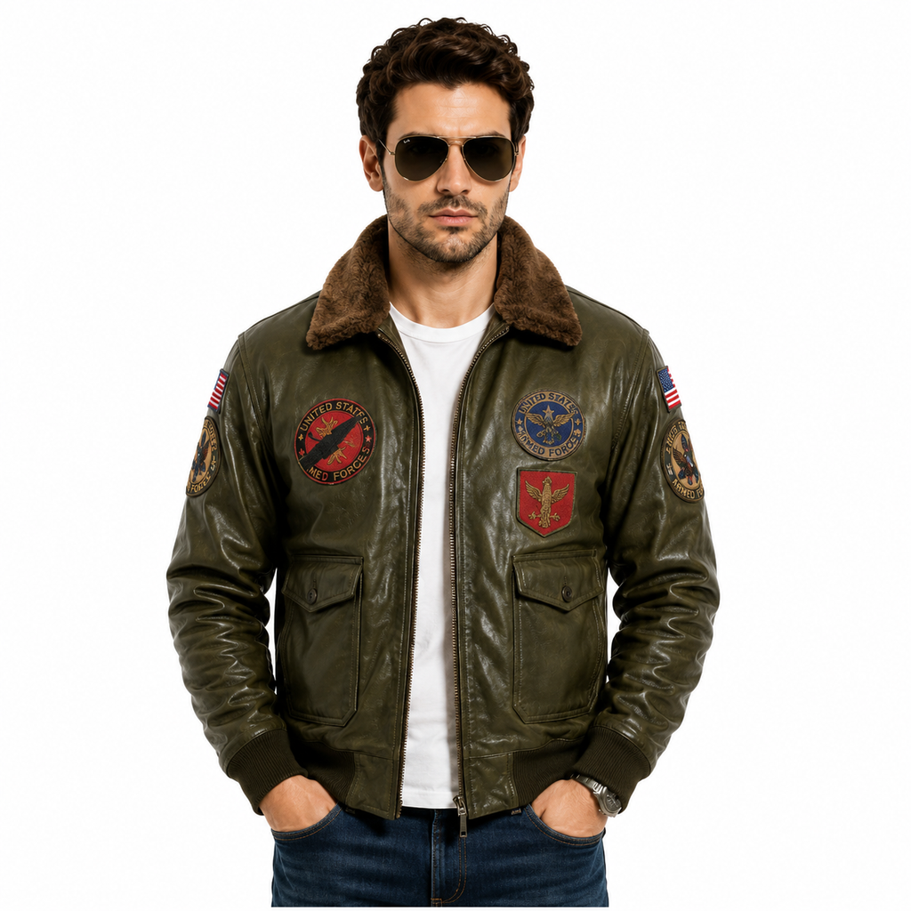 Men's Olive Green G-1 Aviator Leather Flight Jacket