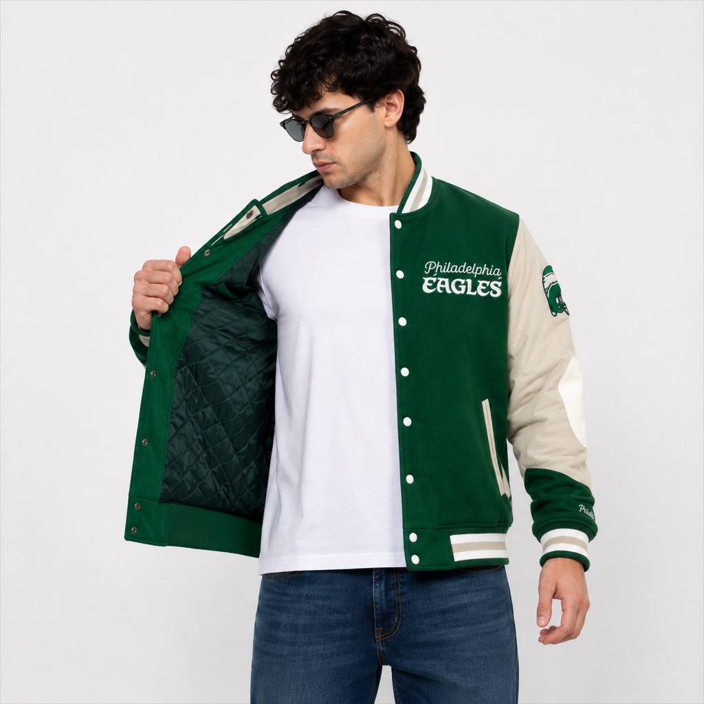 Men's Green Cream Letterman Jacket 