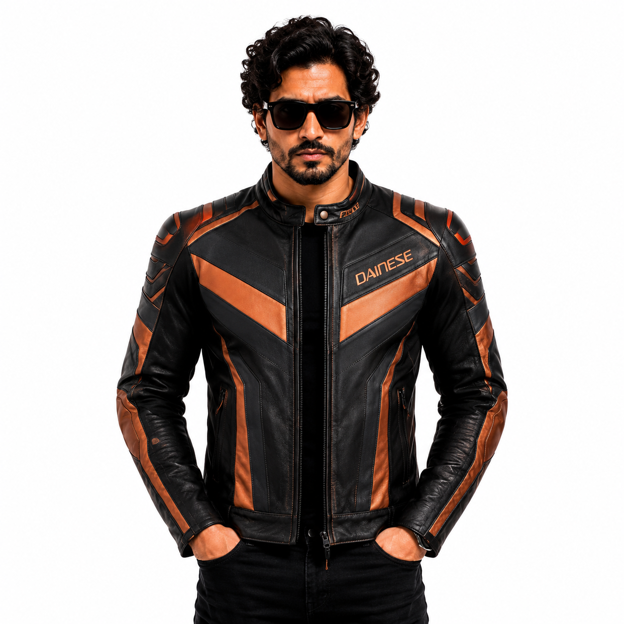 Men's Black & Brown Racer Leather Jacket