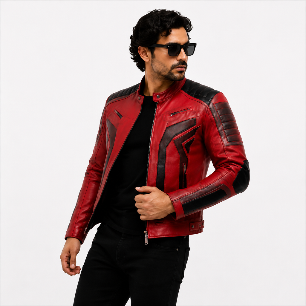 Men's Premium Red & Black Racer Leather Jacket