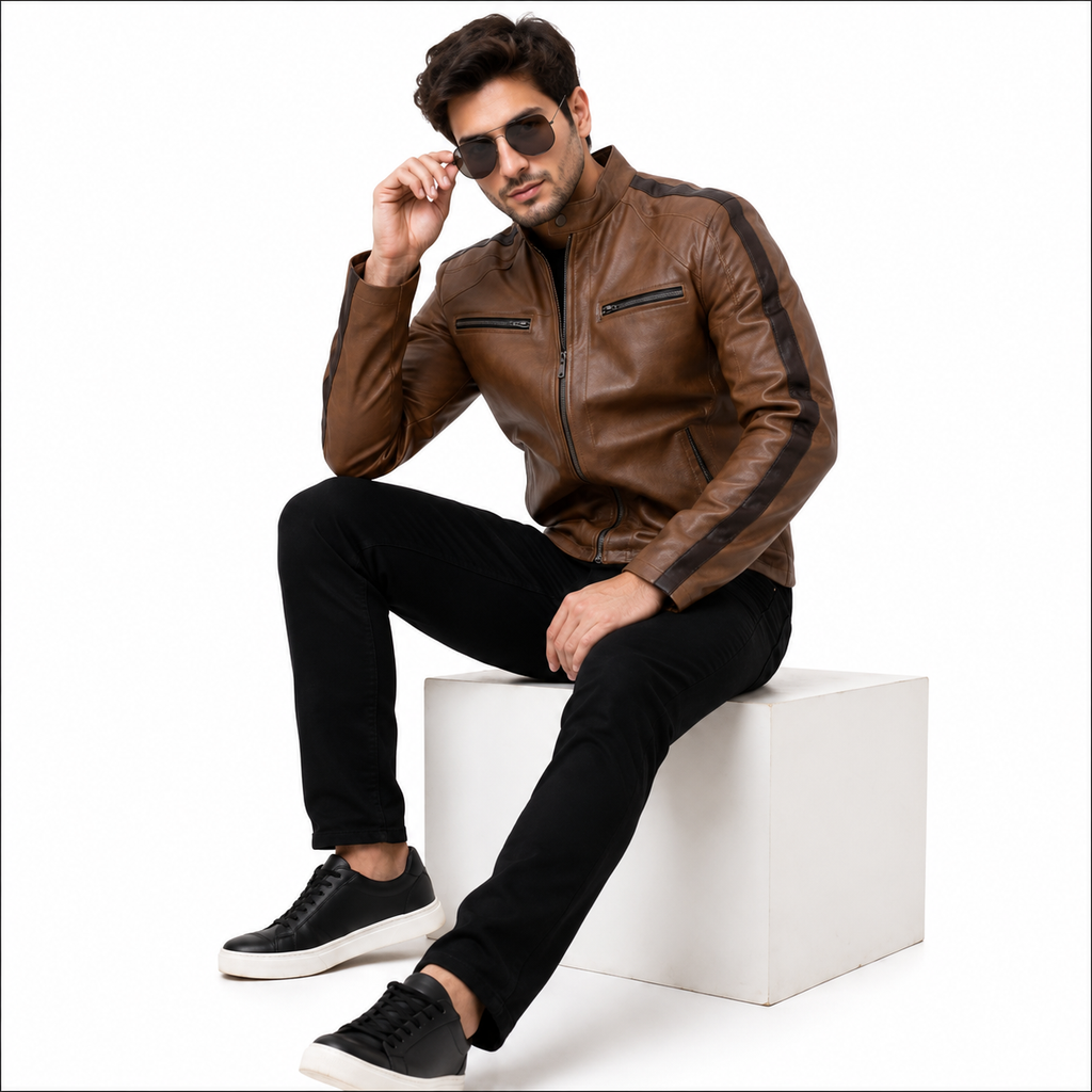 Men's Brown Premium Leather Biker Jacket
