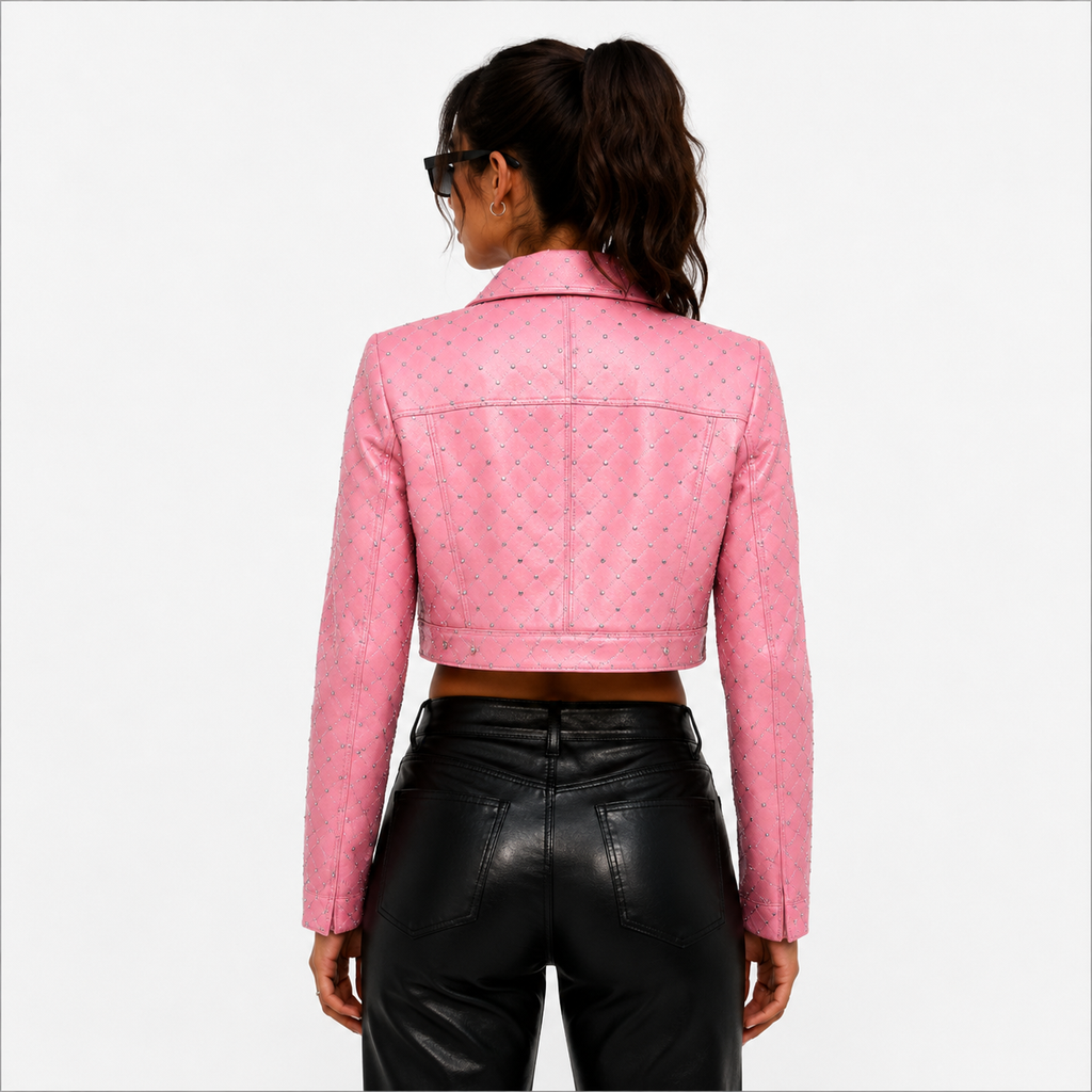 Pink Leather Cropped Jacket