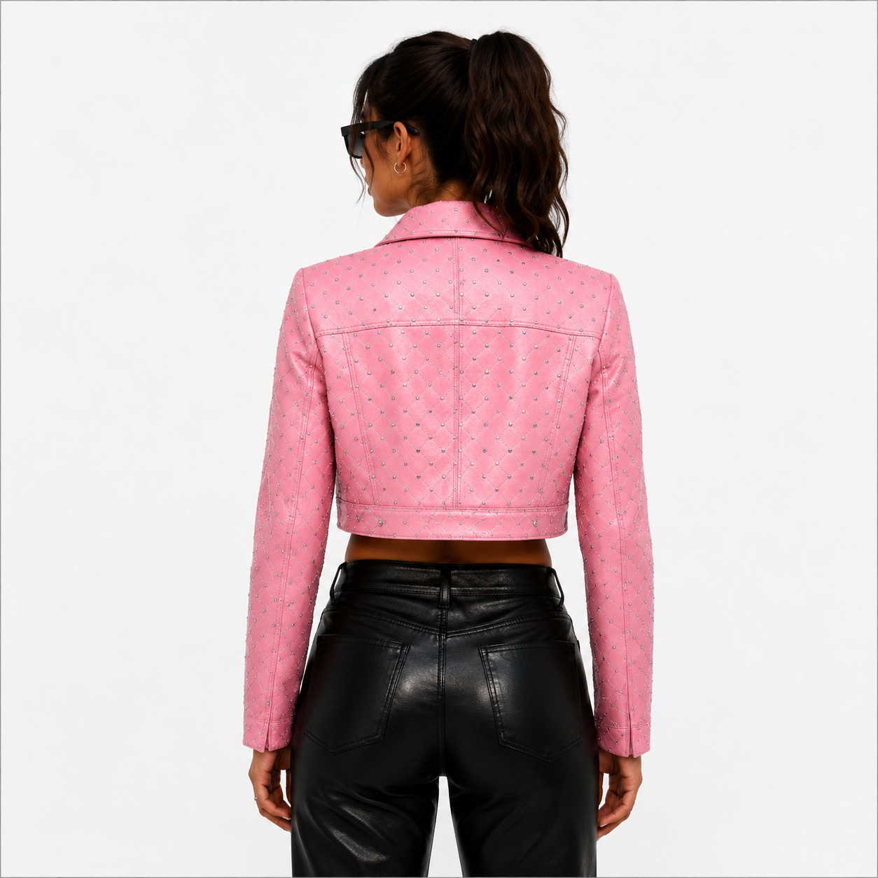 Pink Leather Cropped Jacket
