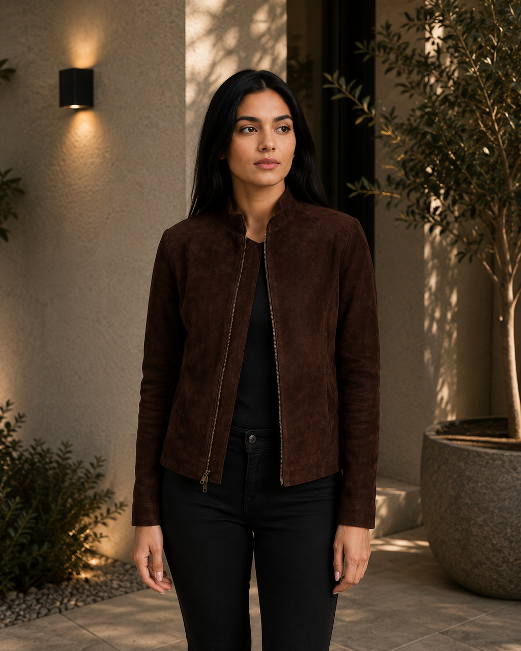 Rumella Mocha Suede Biker Jacket