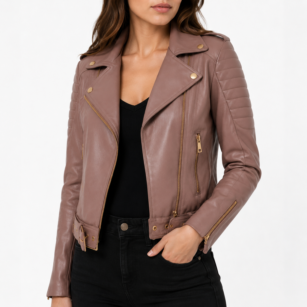 Muted Pink Quilted Moto Jacket