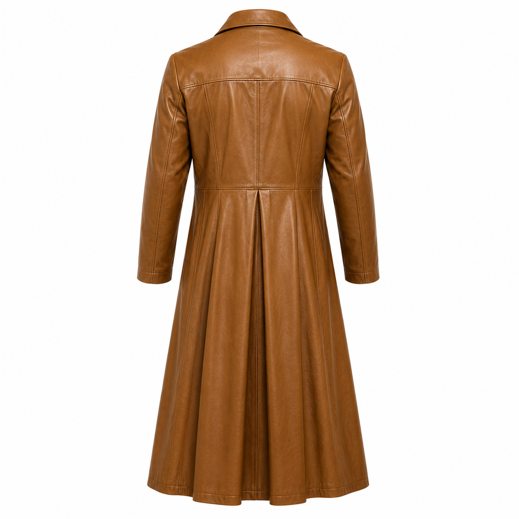 Full-Length Double-Breasted Leather Duster Trench Coat