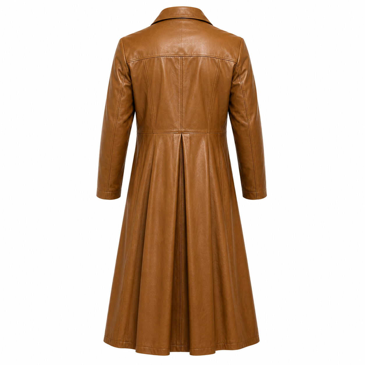 Full-Length Double-Breasted Leather Duster Trench Coat