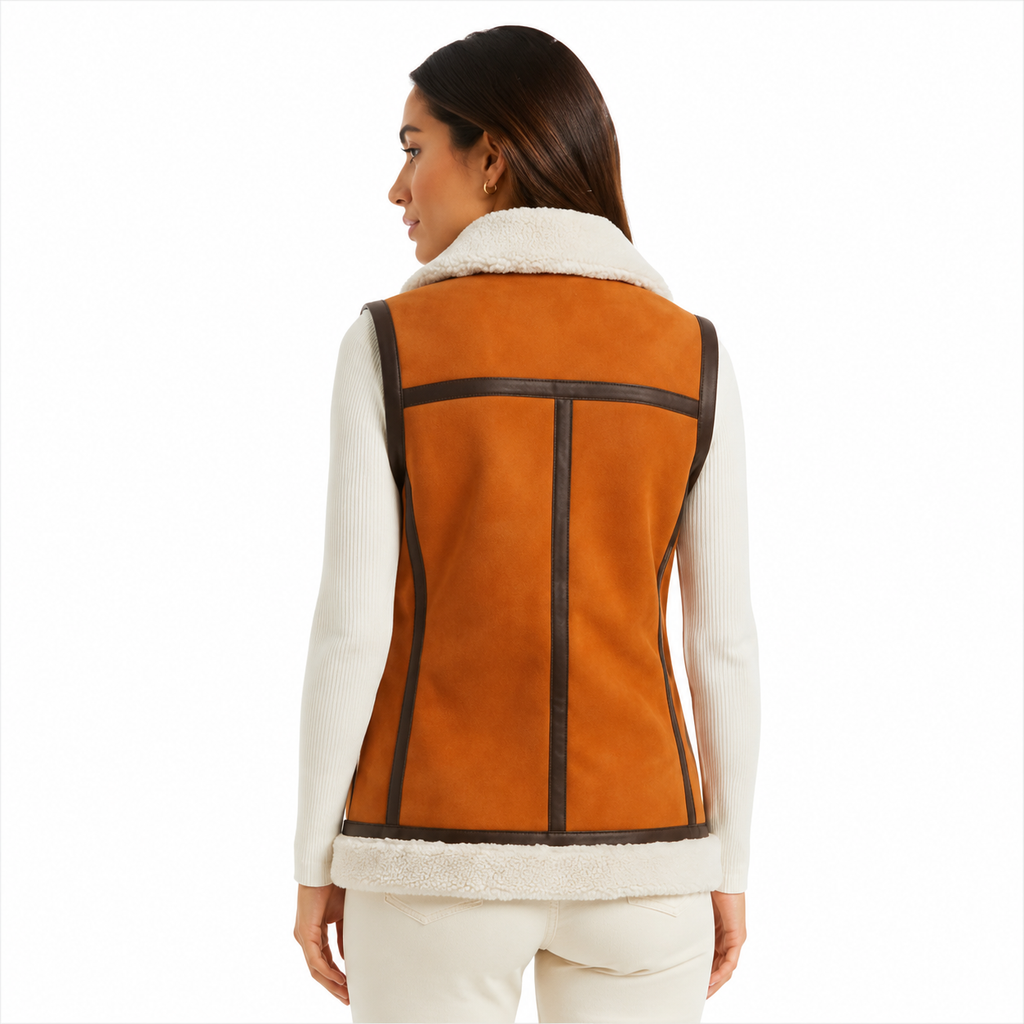 Women's Tan Shearling Leather Vest