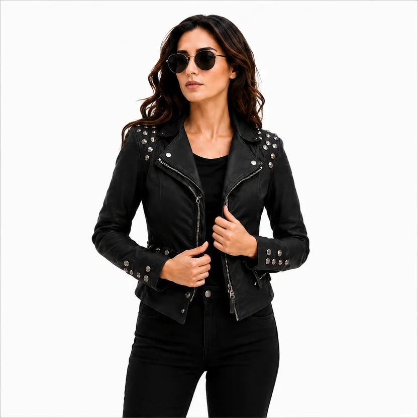 Women's Black Studded Leather Jacket