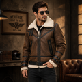 Men's Brown Distressed Shearling Aviator Leather Jacket