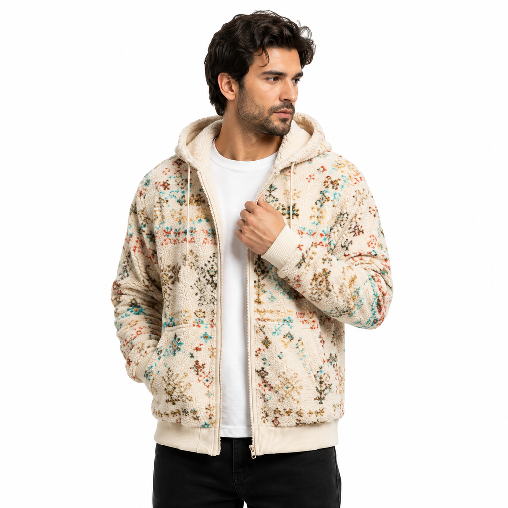 Sherpa Fleece Fabric Detail Aztec Pattern