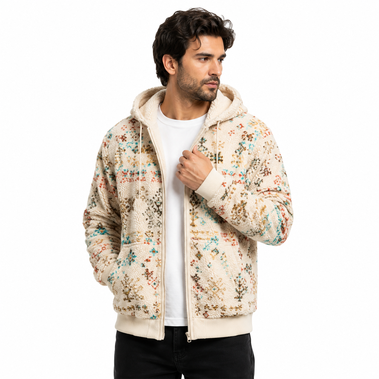 Sherpa Fleece Fabric Detail Aztec Pattern