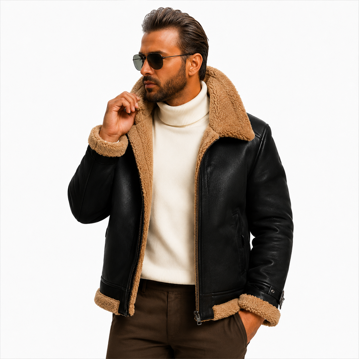 Men's Black & Tan B-3 Aviator Jacket