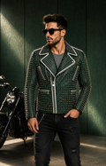PHILIPP PLEIN Leather Green Color Studded Jacket