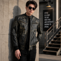 Sven Distressed Brown Leather Bomber Jacket