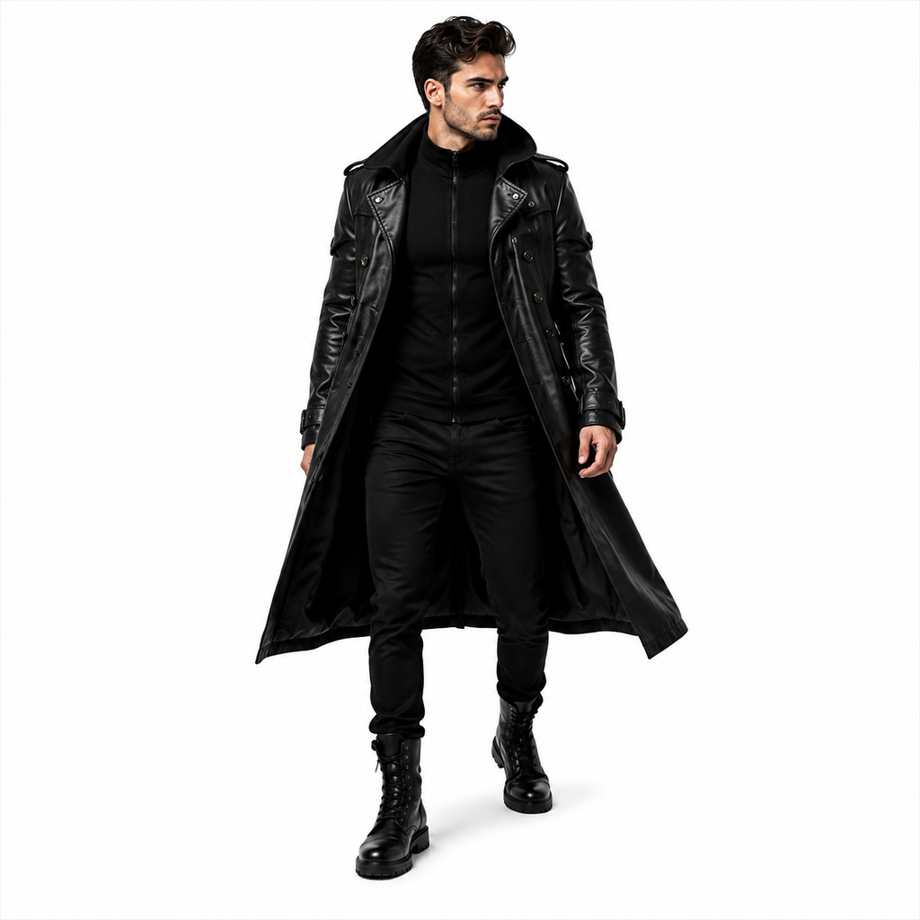 Hooded Leather Trench Coat