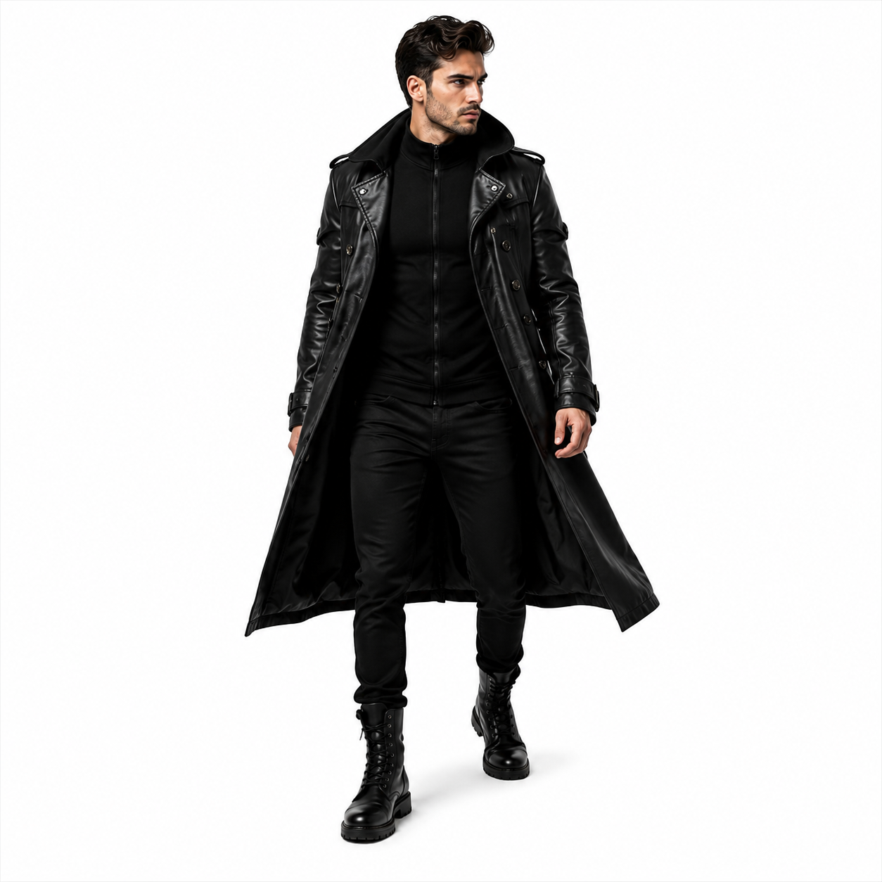 Hooded Leather Trench Coat