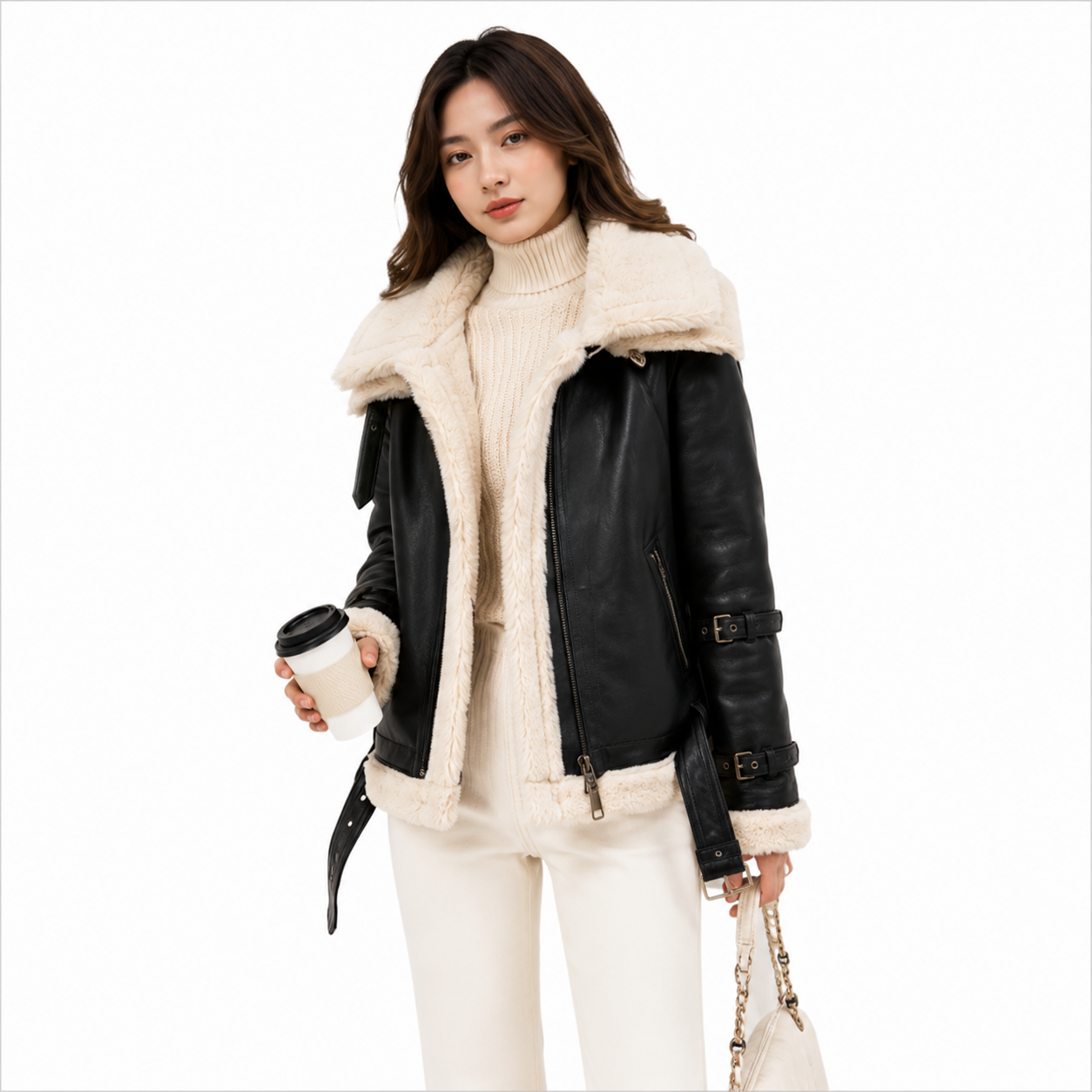 Velocite Oversized Leather Shearling Jacket