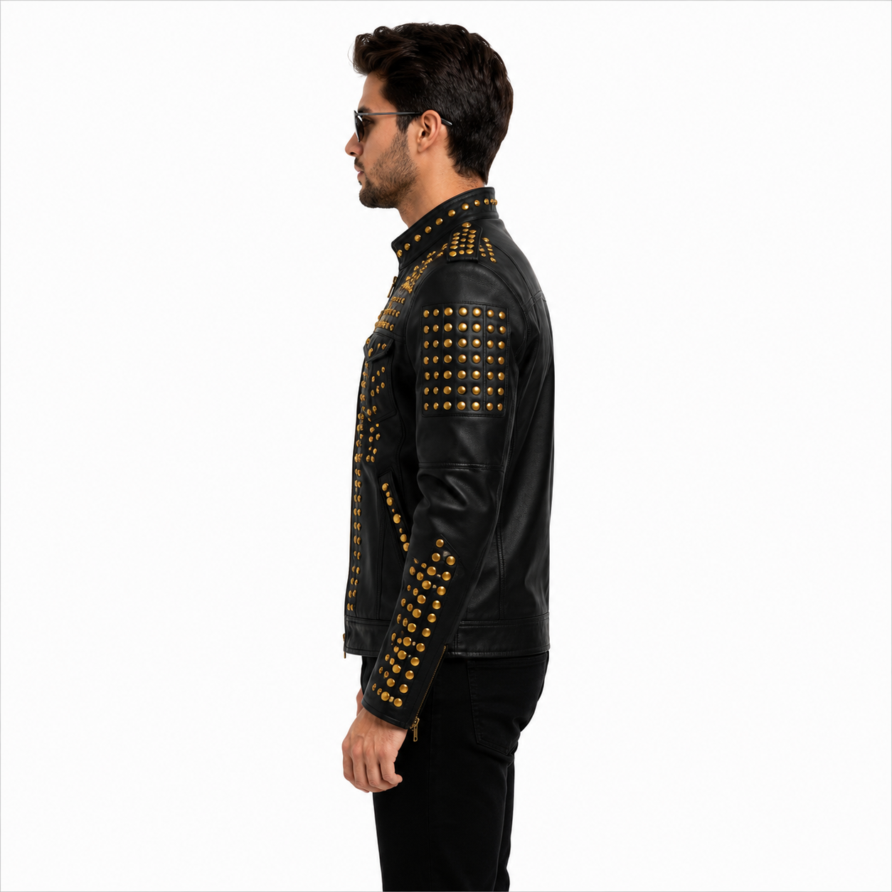 Men's Black Leather Studded Rockstar Jacket