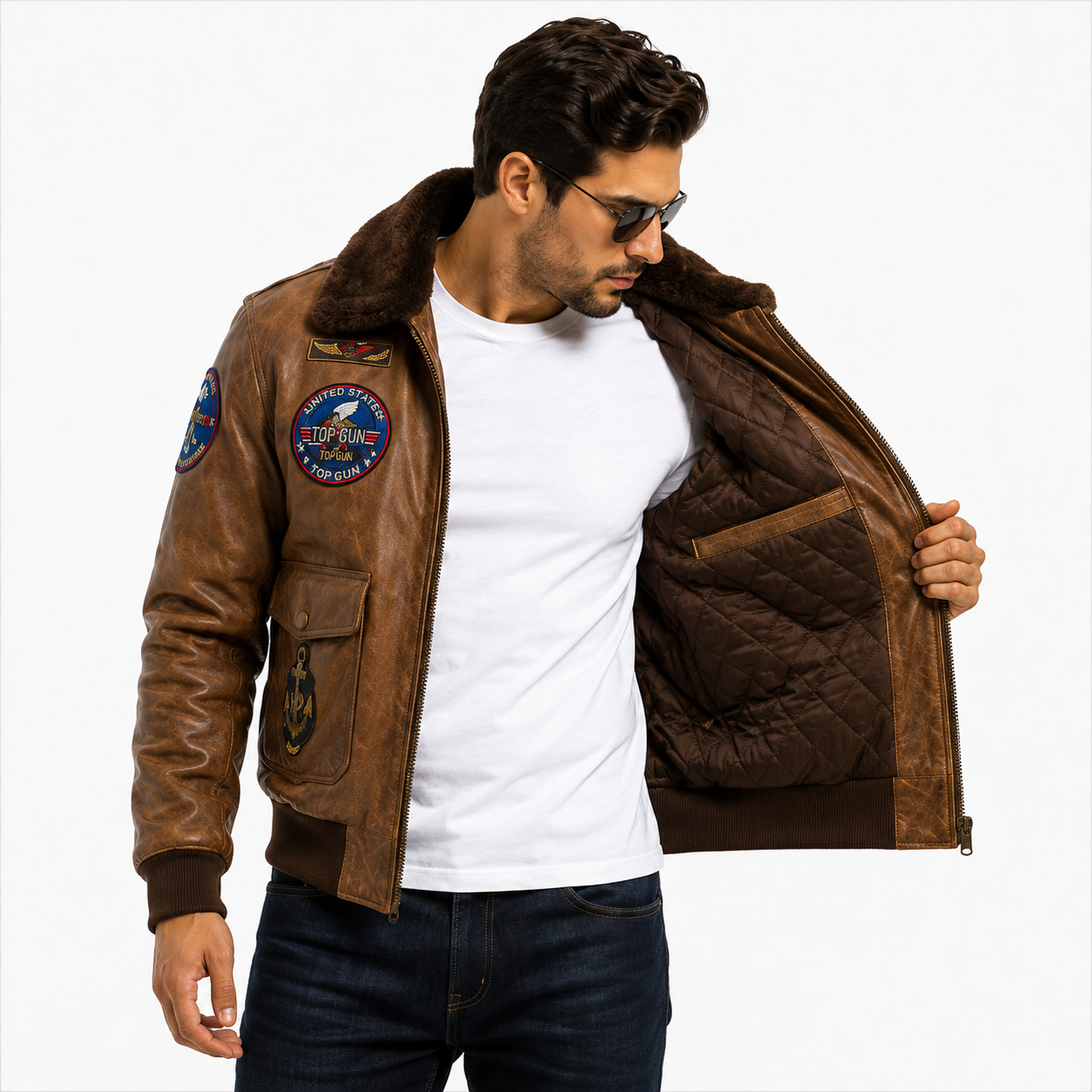 Men's Tan Brown Top Gun G-1 Flight Leather Jacket