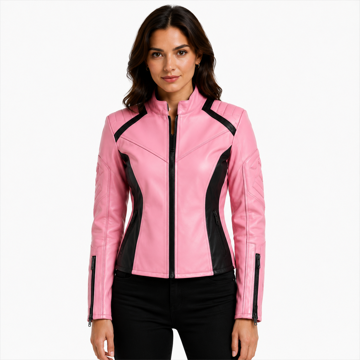 Women's Pink Cafe Racer Leather Jacket