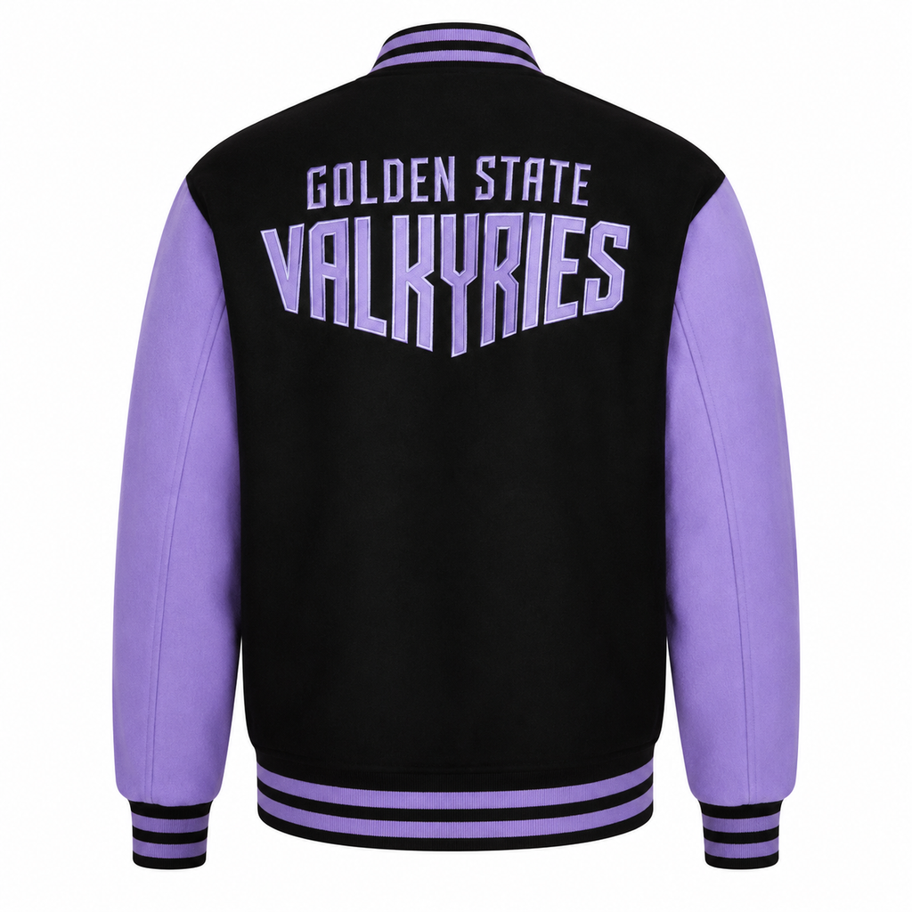 WNBA Golden State Valkyries Varsity Jacket Black Purple Sleeves