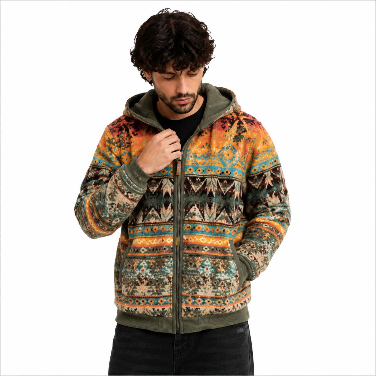 Men's Aztec Tribal Print Sherpa Jacket