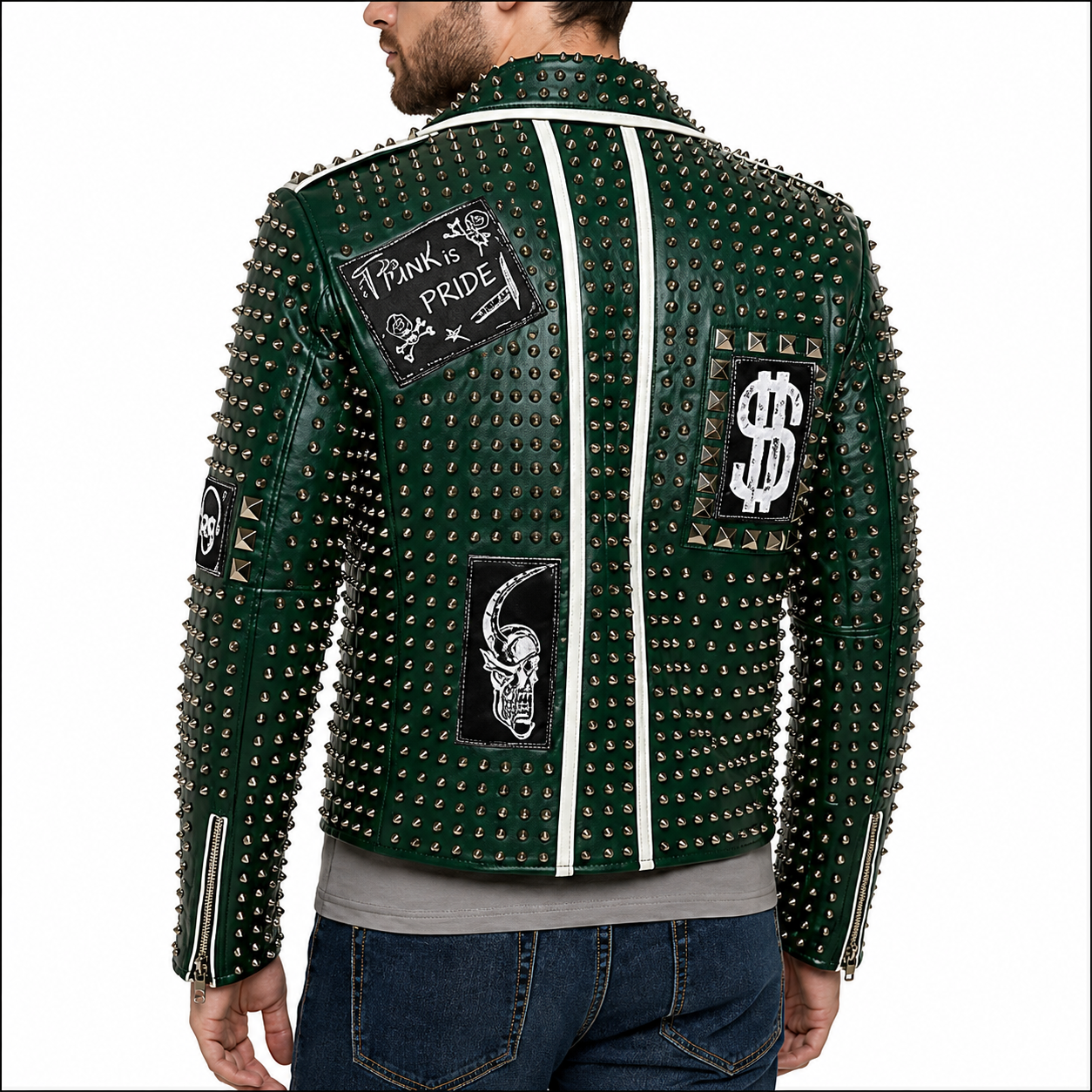 PHILIPP PLEIN Leather Green Color Studded Jacket