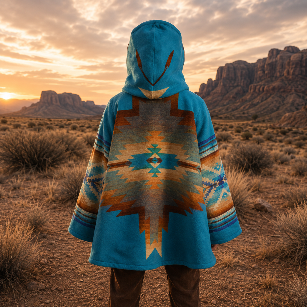 Yellowstone Beth Dutton Turquoise Aztec Print Wool Hooded Jacket
