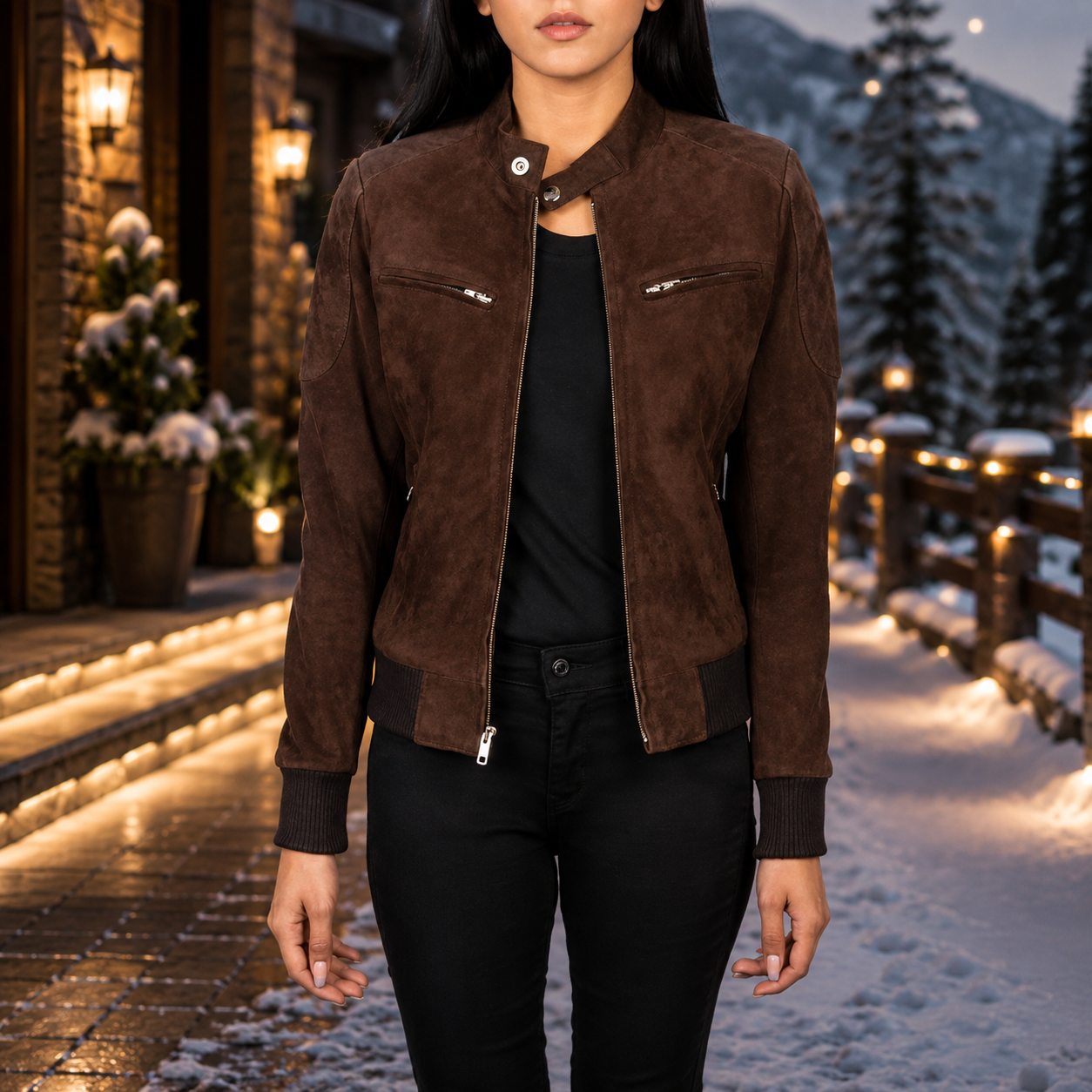 brown suede jacket women