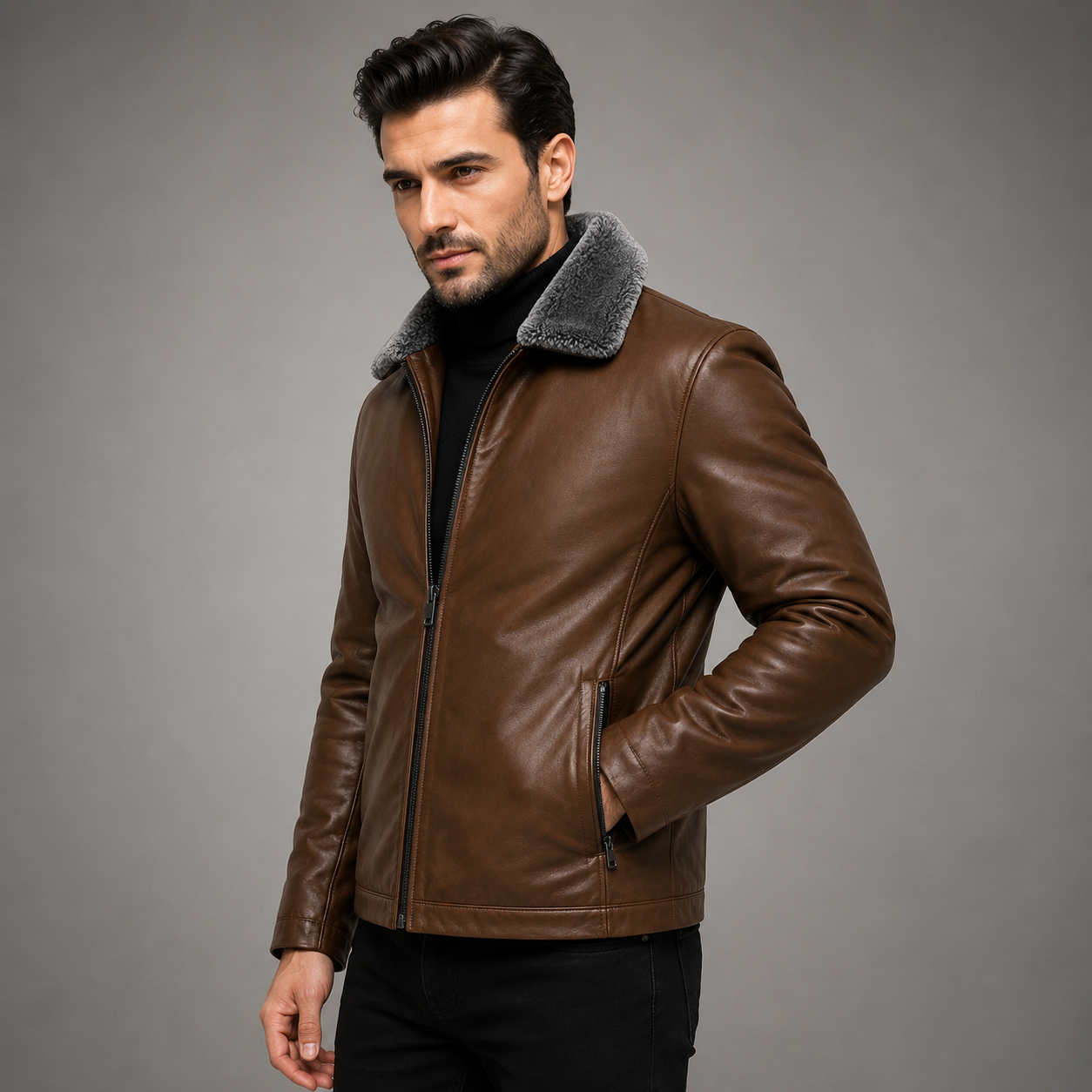 Men's brown leather jacket