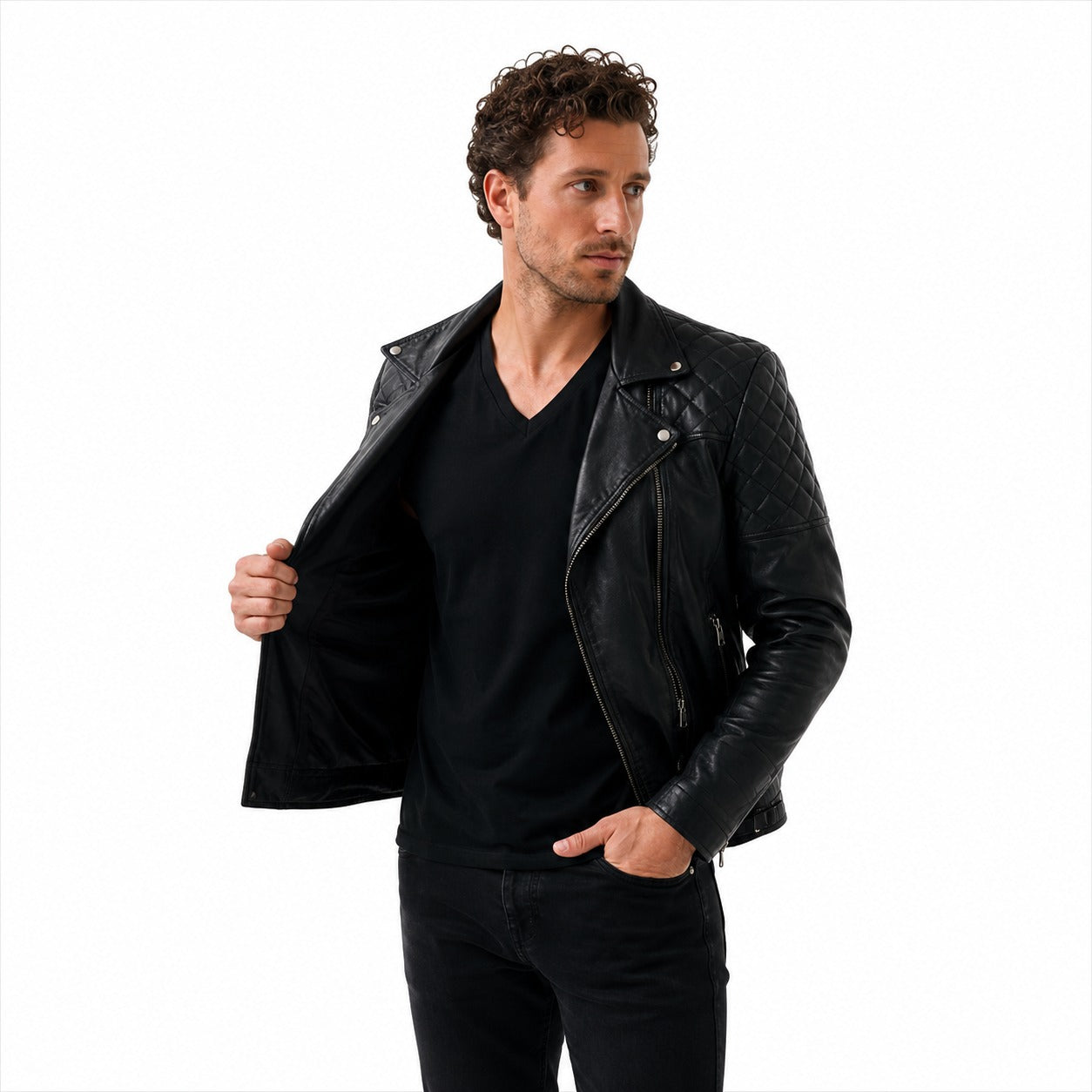 Men's Black Leather Biker Jacket.