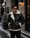 Men's Black Shearling Bomber Leather Jacket 