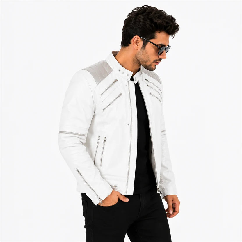 White Michael Jackson Style Leather Jacket