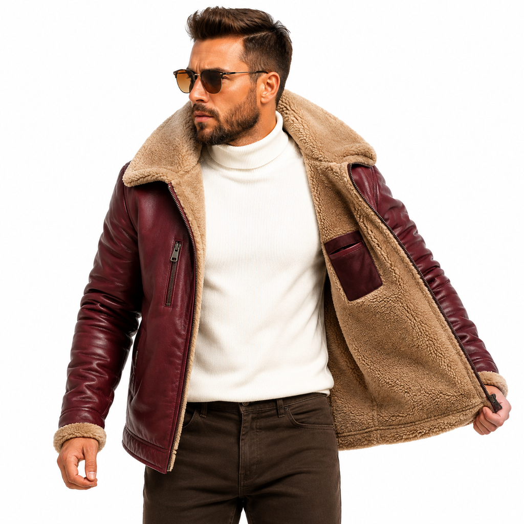 Men's Oxblood Red / Burgundy Leather Aviator Jacket