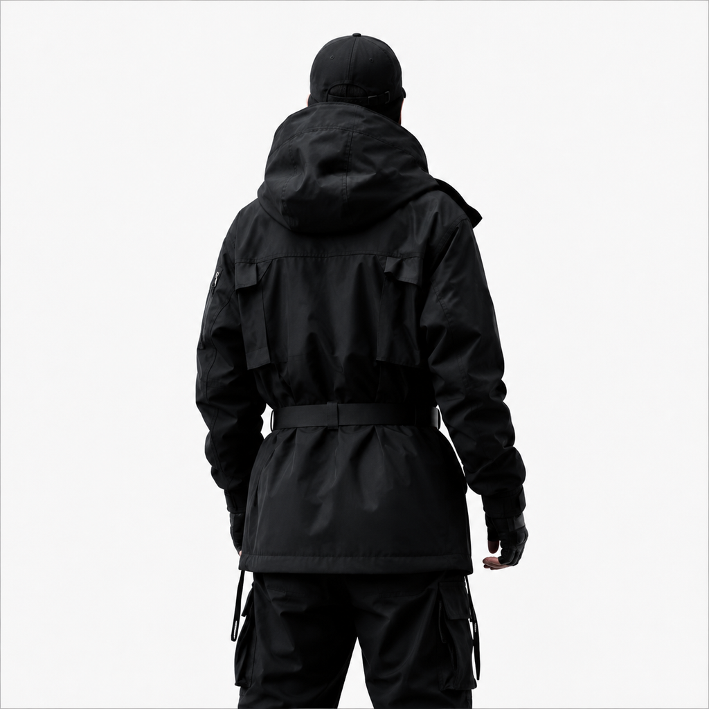 Men's Urban Techwear Belted Tactical Parka Jacket