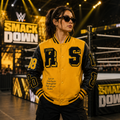 Women's Yellow and Black Varsity Letterman Jacket with Faux Leather Sleeves