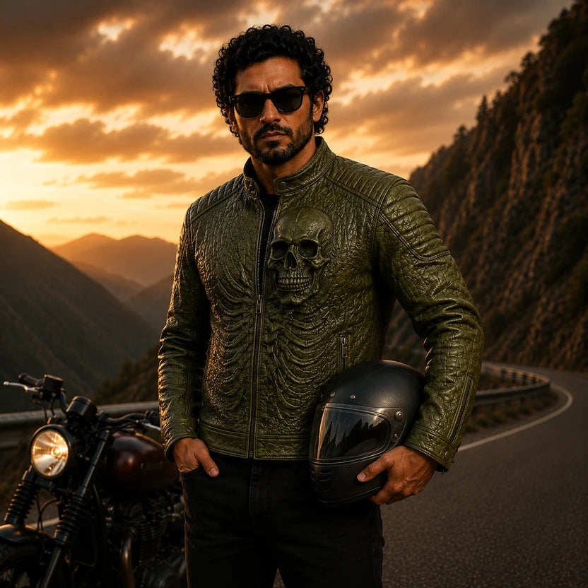 Men's Olive Green Leather Jacket
