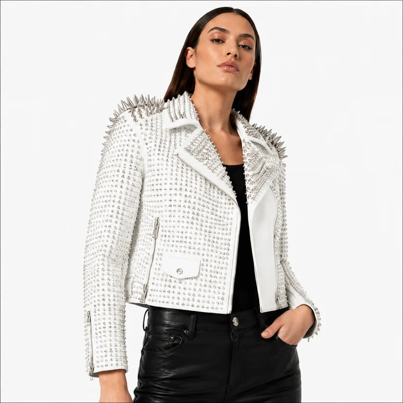 Women's Black Studded Leather Biker Jacket