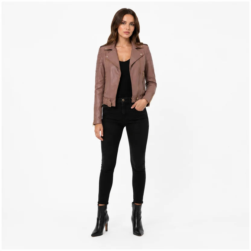 Women's Mauve Biker Leather Jacket