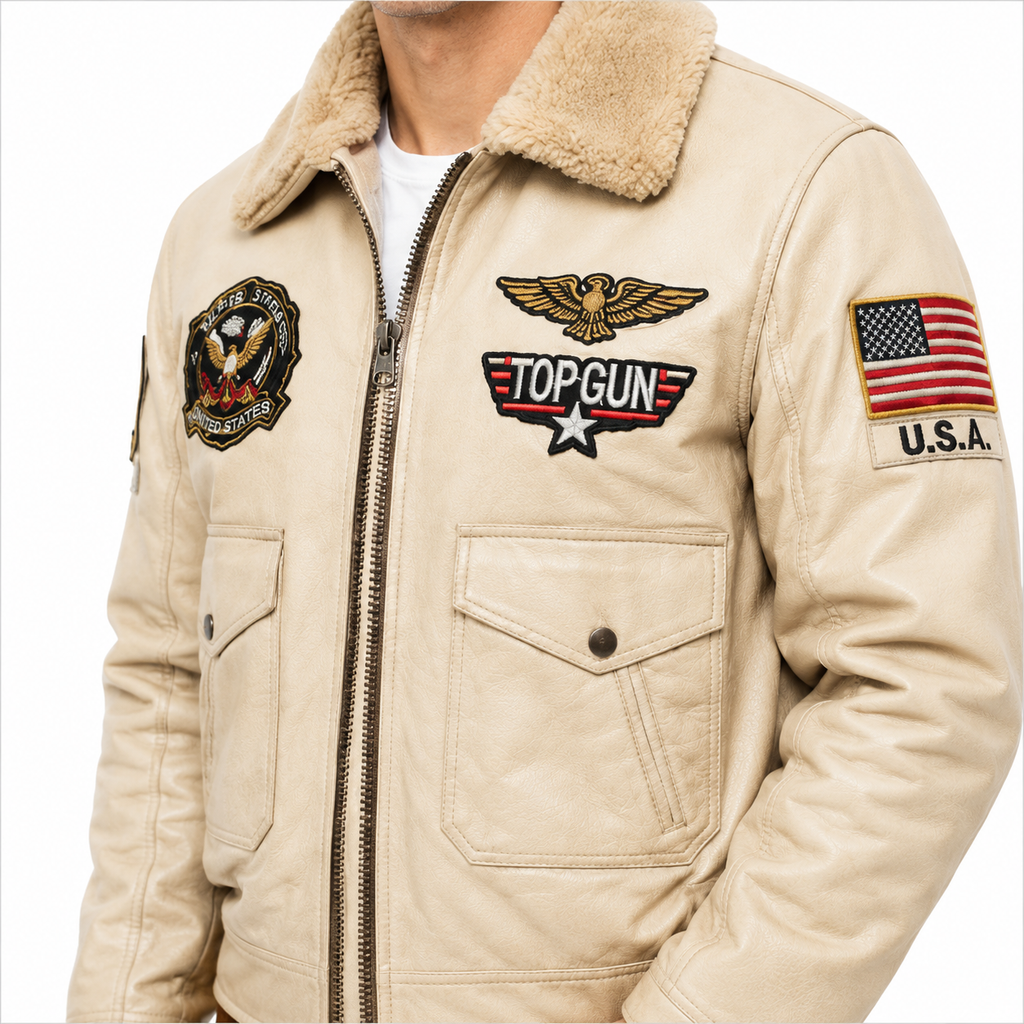 Men's Beige Top Gun G-1 Flight Leather Jacket