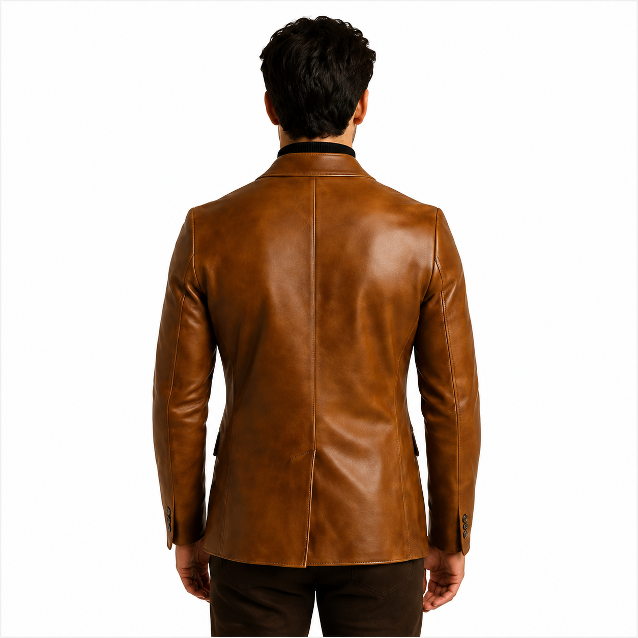 Brown Leather Blazer for Men Back View